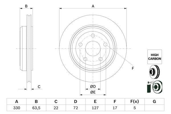 Brake rotor Jeep: 0986479G84 Bosch Brake disc