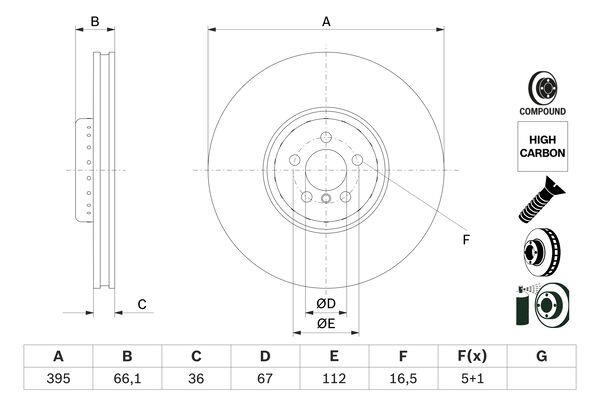 Brake spare parts BMW X4: 0986479H13 Bosch Brake disc