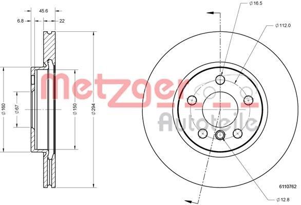 Metzger 6110762 Front brake disc ventilated 6110762