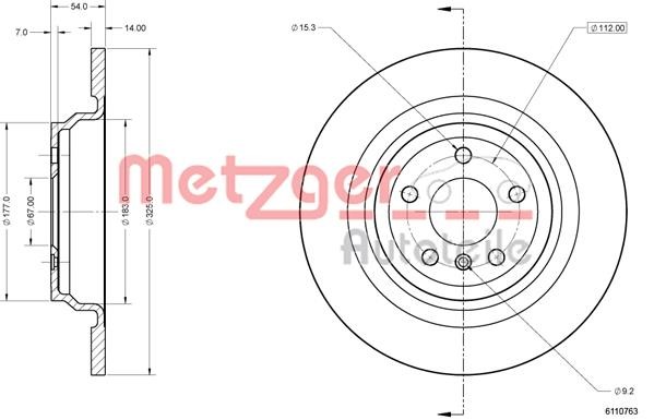 Metzger 6110763 Rear brake disc, non-ventilated 6110763