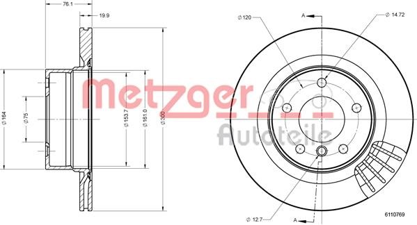 Metzger 6110769 Rear ventilated brake disc 6110769
