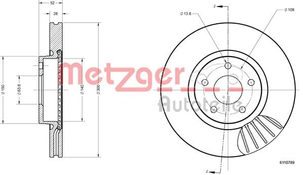 Metzger 6110789 Front brake disc ventilated 6110789
