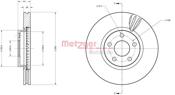 Metzger 6110814 Front brake disc ventilated 6110814