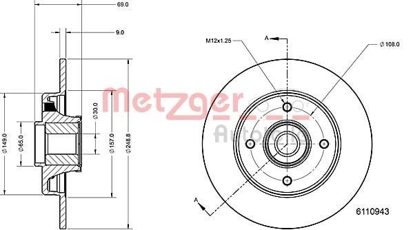 Metzger 6110943 Rear brake disc, non-ventilated 6110943