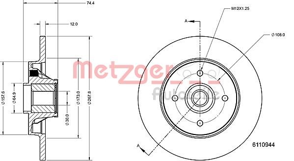 Metzger 6110944 Rear brake disc, non-ventilated 6110944