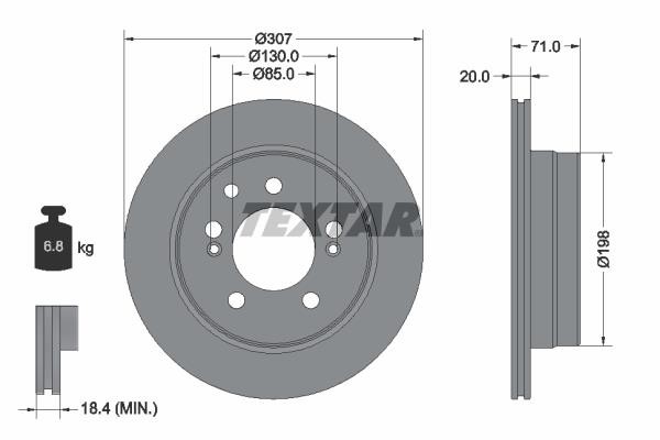 Textar 92338503 Rear ventilated brake disc 92338503