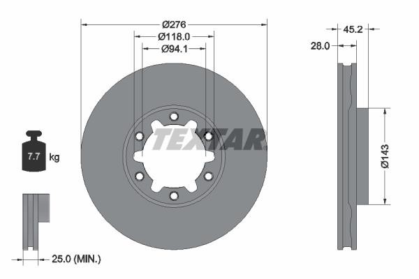 Brake rotor Nissan Cabstar: 92338603 Textar Brake disc