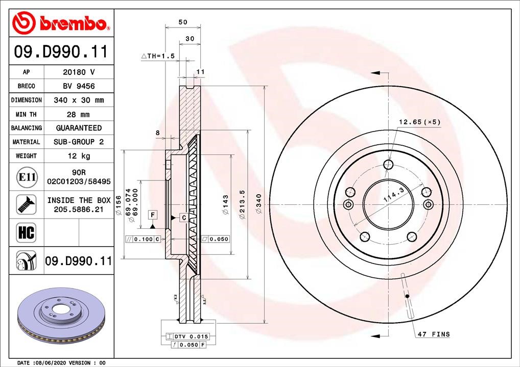 Brembo 09.D990.11 Front brake disc ventilated 09D99011