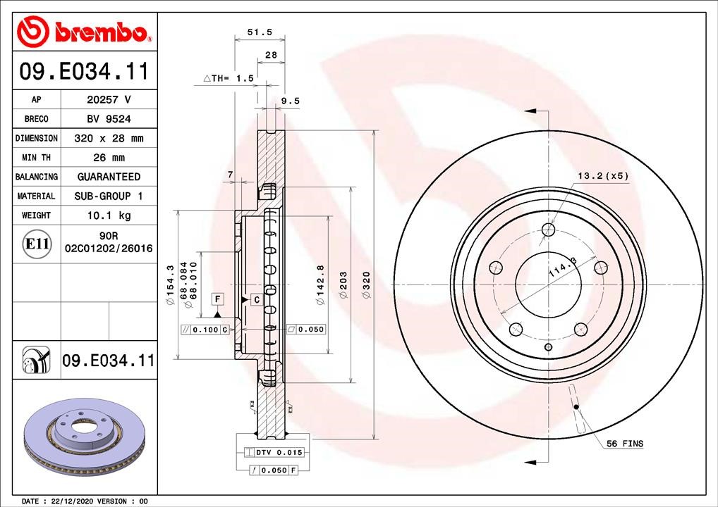 Brembo 09.E034.11 Front brake disc ventilated 09E03411
