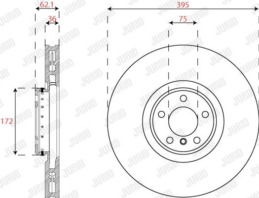 Jurid/Bendix 563281JVC-1 Ventilated front left brake disc 563281JVC1