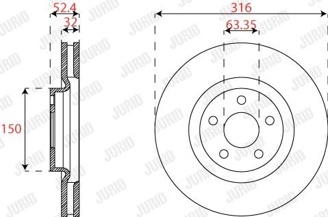 Jurid/Bendix 563302JC-1 Front brake disc ventilated 563302JC1