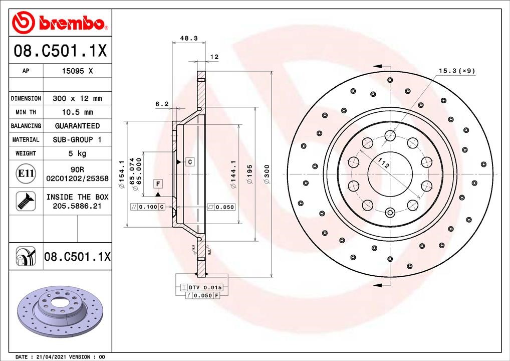 Brembo 08.C501.1X Rear brake disc, non-ventilated 08C5011X
