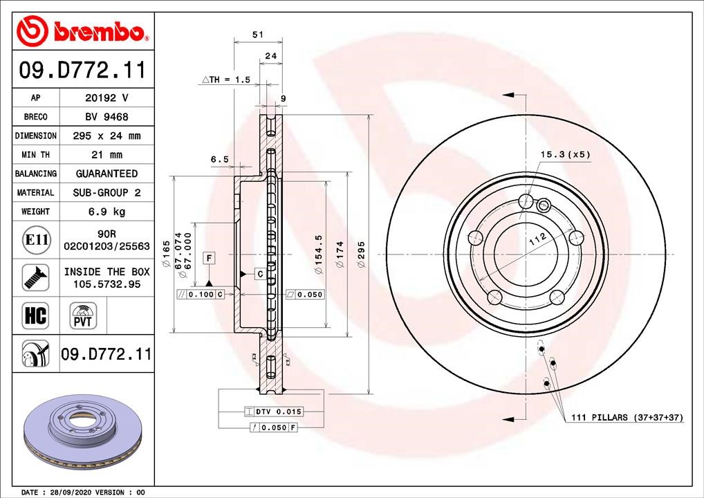 Brembo 09.D772.11 Front brake disc ventilated 09D77211