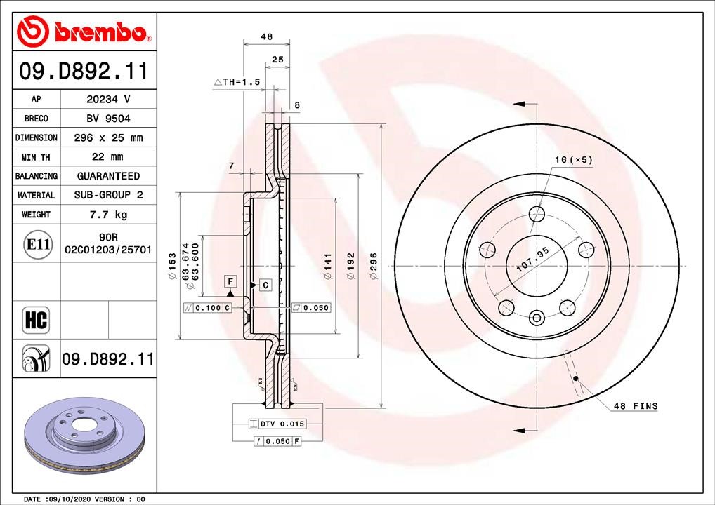 Brembo 09.D892.11 Front brake disc ventilated 09D89211