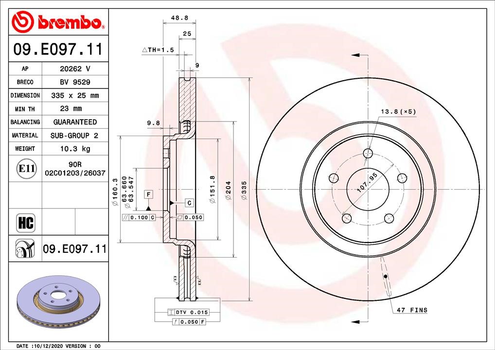 Brembo 09.E097.11 Front brake disc ventilated 09E09711