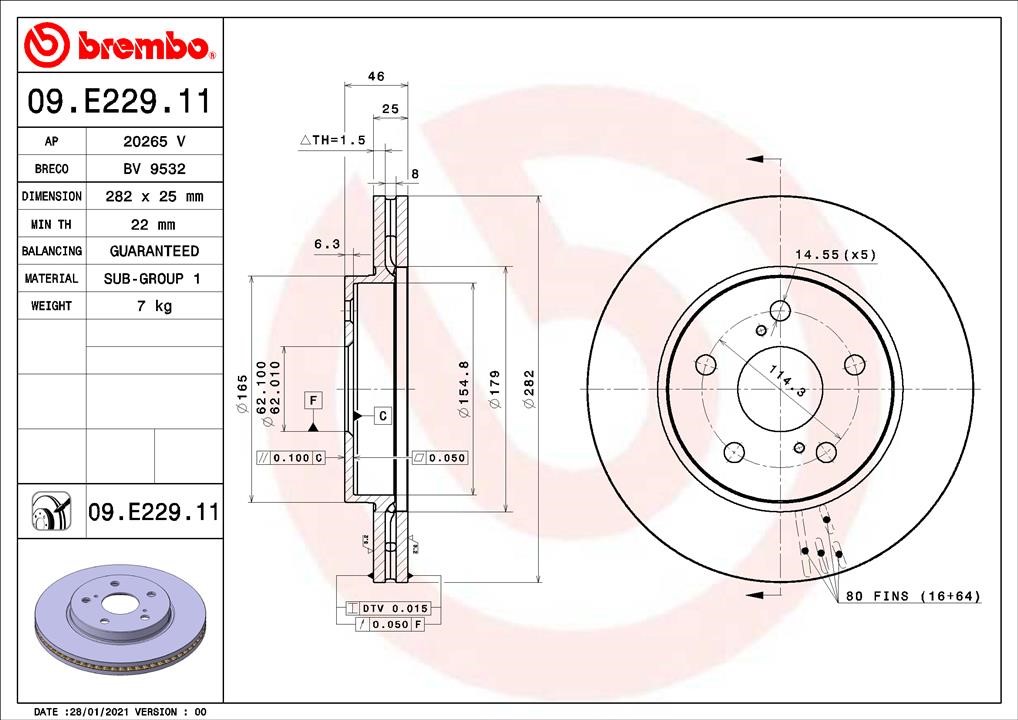 Brembo 09.E229.11 Front brake disc ventilated 09E22911