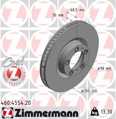 Otto Zimmermann 460.4554.20 Front right ventilated brake disc 460455420