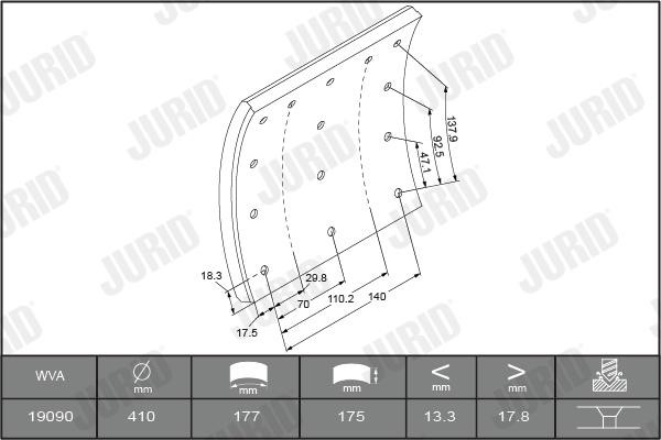 Jurid/Bendix 1909001070 Brake lining set 1909001070