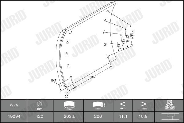 Jurid/Bendix 1909401070 Brake lining set 1909401070