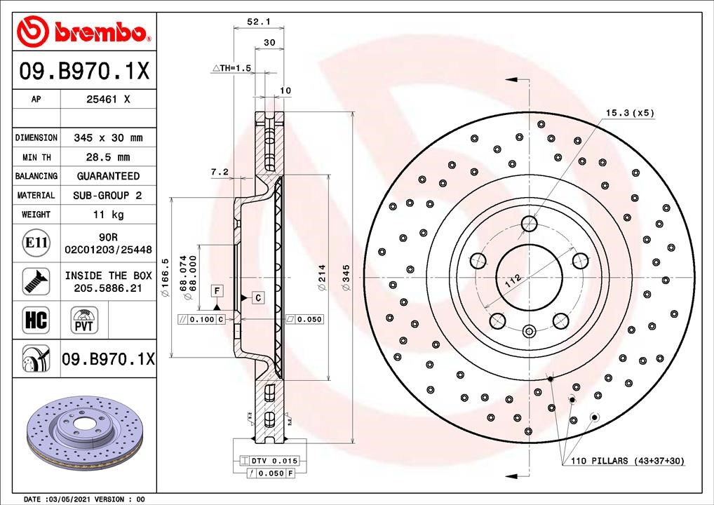 Brembo 09.B970.1X Front brake disc ventilated 09B9701X