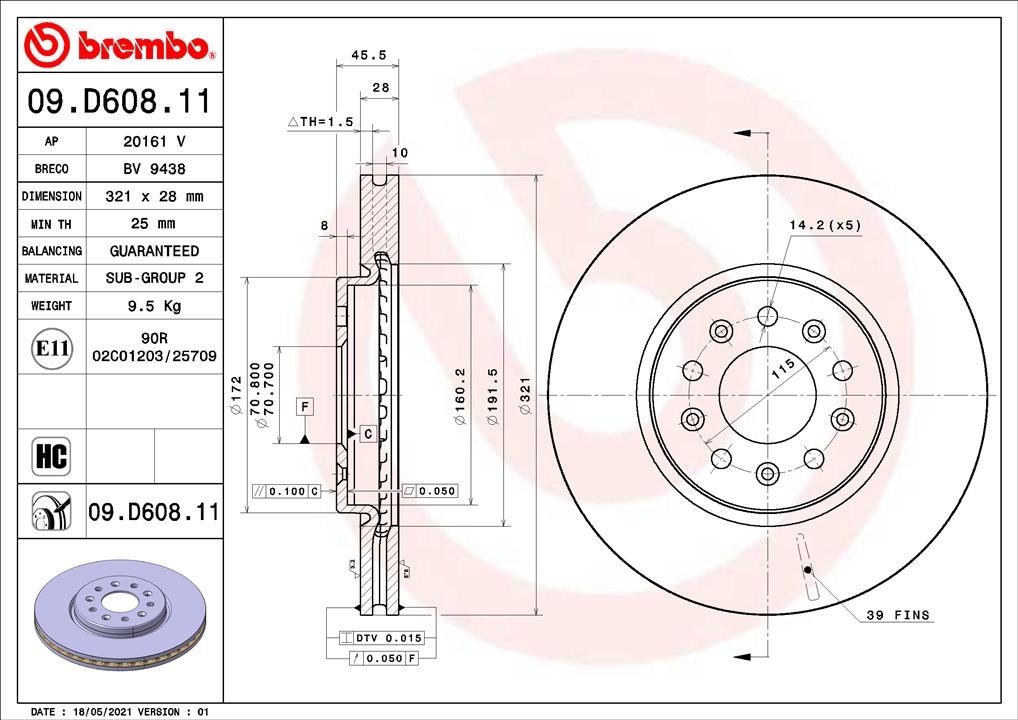 Brembo 09.D608.11 Front brake disc ventilated 09D60811