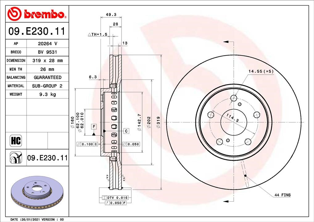 Brembo 09.E230.11 Front brake disc ventilated 09E23011