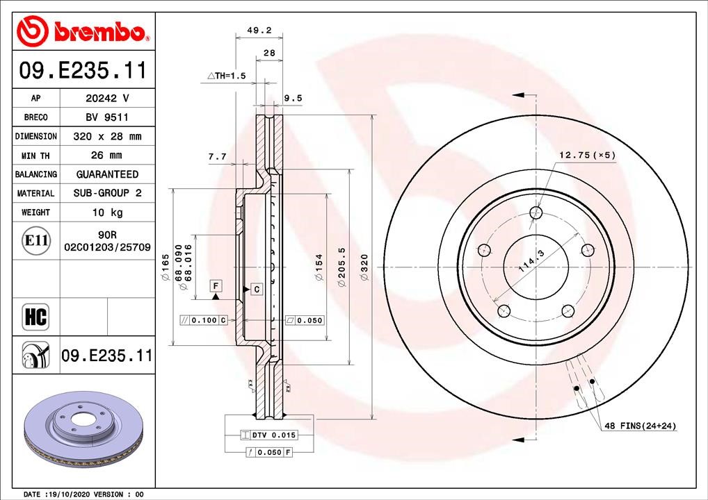 Brembo 09.E235.11 Front brake disc ventilated 09E23511