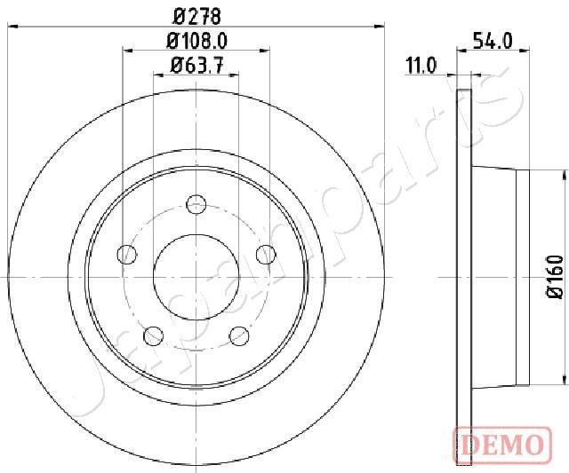 Japanparts DP-0311C Rear brake disc, non-ventilated DP0311C