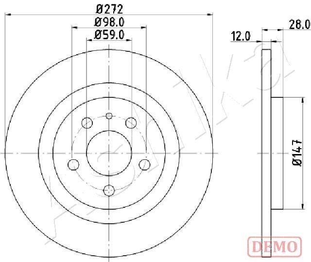 Ashika 61-00-0606C Rear brake disc, non-ventilated 61000606C