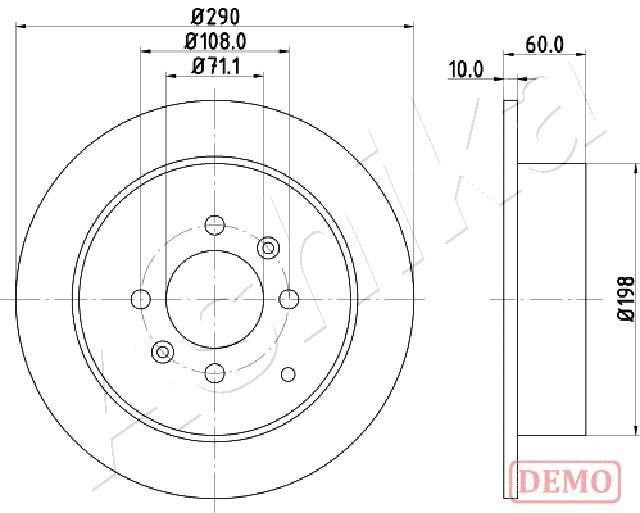 Ashika 61-00-0616C Rear brake disc, non-ventilated 61000616C