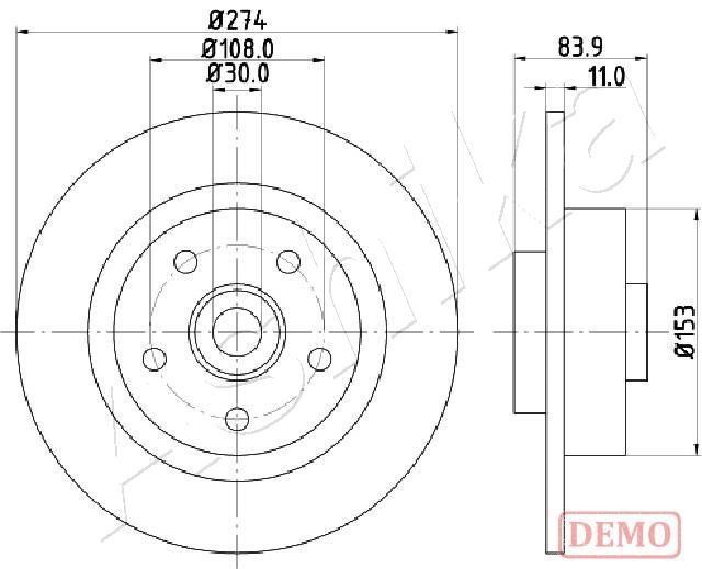 Ashika 61-00-0704C Rear brake disc, non-ventilated 61000704C