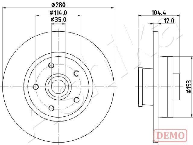 Ashika 61-01-132C Rear brake disc, non-ventilated 6101132C