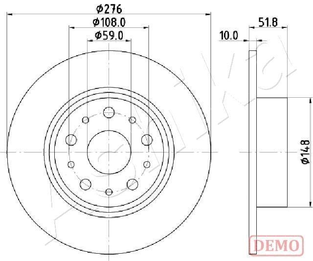 Ashika 61-00-0207C Rear brake disc, non-ventilated 61000207C