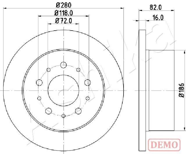 Ashika 61-00-0216C Rear brake disc, non-ventilated 61000216C