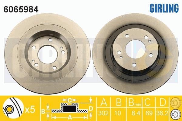 Girling 6065984 Rear brake disc, non-ventilated 6065984