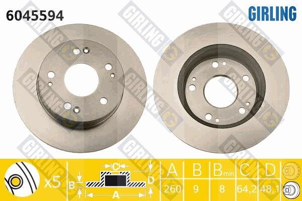 Girling 6045594 Rear brake disc, non-ventilated 6045594