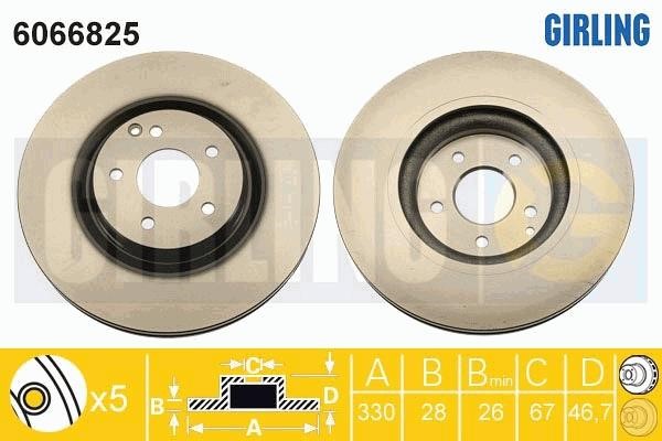 Girling 6066825 Front brake disc ventilated 6066825