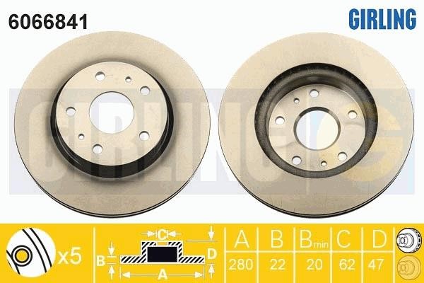 Girling 6066841 Front brake disc ventilated 6066841
