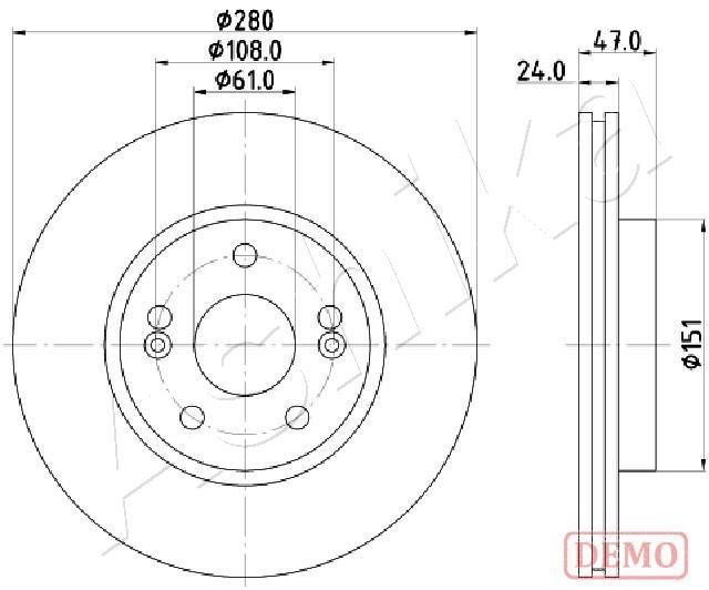 Ashika 60-00-0711C Front brake disc ventilated 60000711C