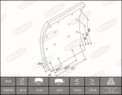 Beral 1993219000016374 Brake lining set 1993219000016374