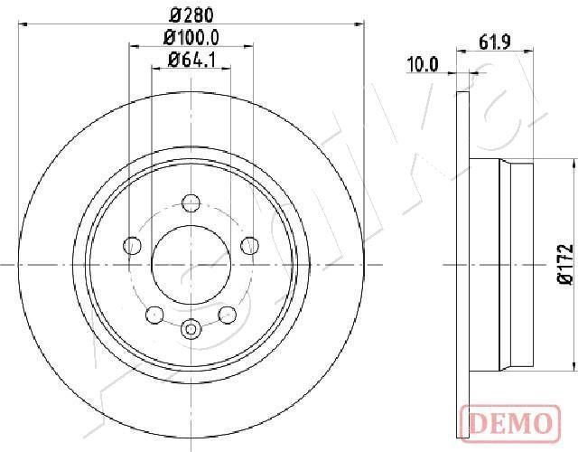Rear brake disc, non-ventilated Ashika 61-04-426C