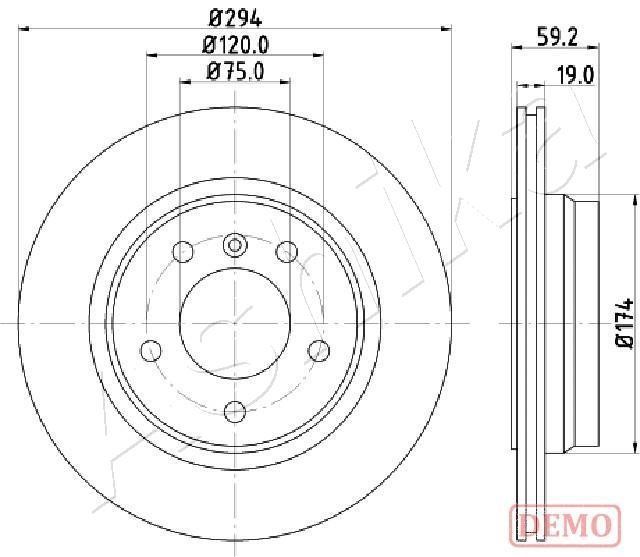 Ashika 61-00-0109C Rear ventilated brake disc 61000109C