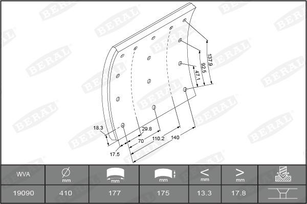 KBL1909001627 Beral Brake Lining Kit, drum brake