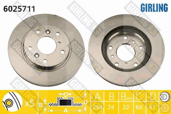 Girling 6025711 Front brake disc ventilated 6025711