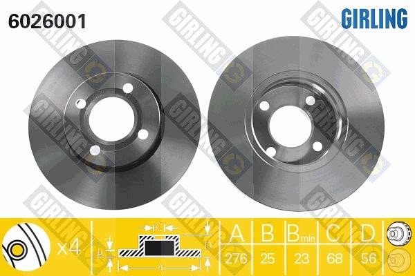 Girling 6026001 Front brake disc ventilated 6026001