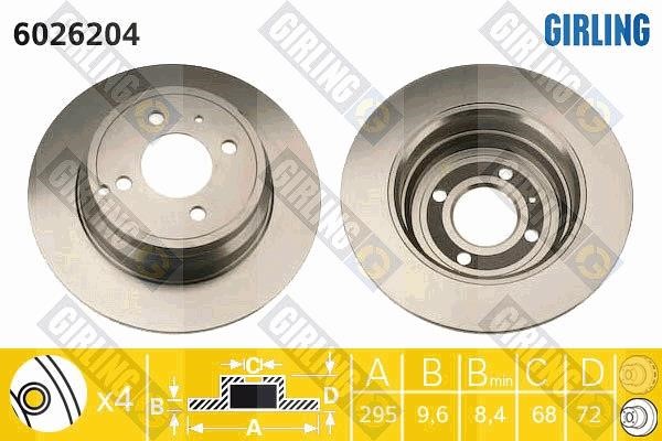 Girling 6026204 Rear brake disc, non-ventilated 6026204