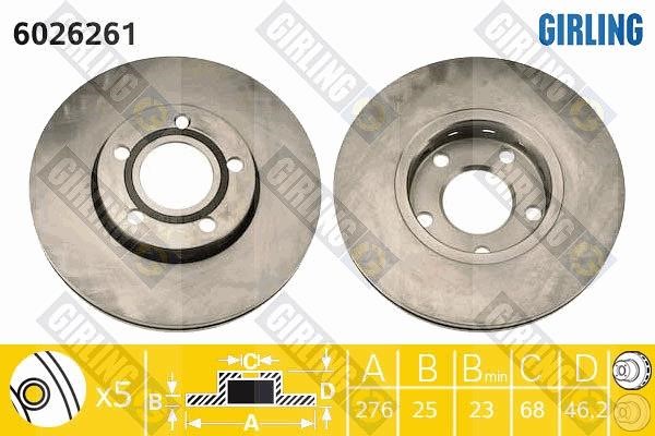 Girling 6026261 Front brake disc ventilated 6026261