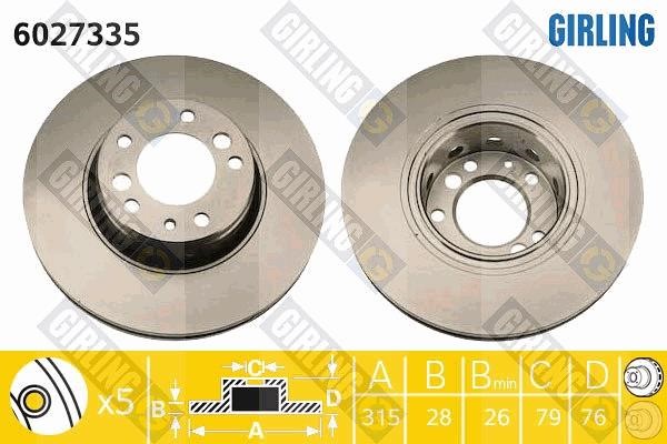 Girling 6027335 Front brake disc ventilated 6027335