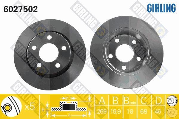 Girling 6027502 Rear ventilated brake disc 6027502