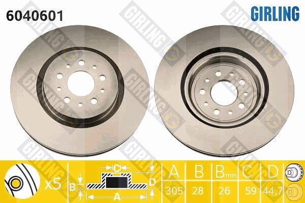 Girling 6040601 Front brake disc ventilated 6040601